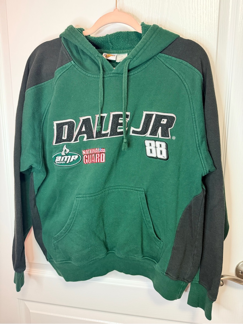 NASCAR Dale JR Green Pullover Hoodie with Hood and Front Pocket